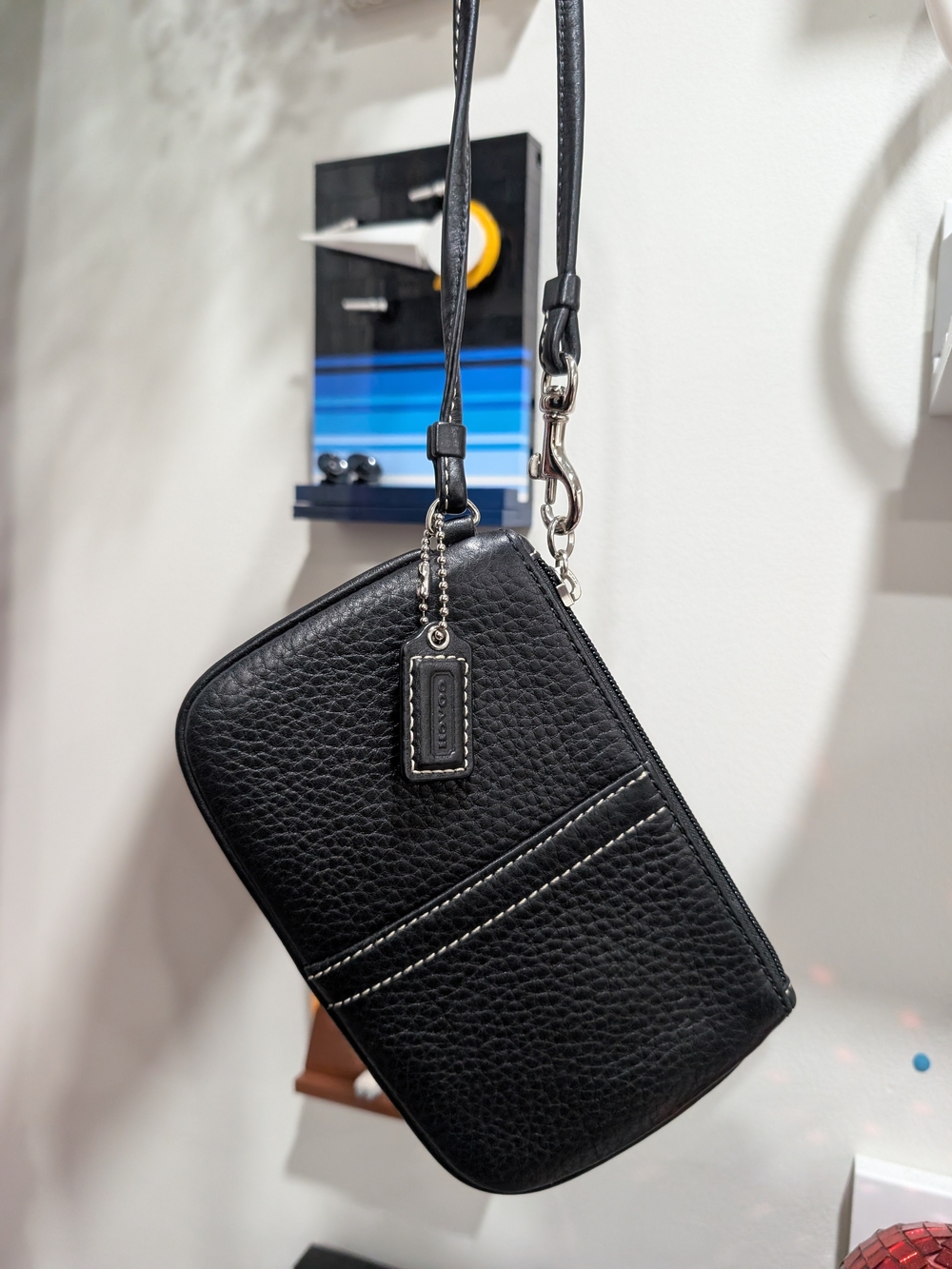 Coach Black Pebbled Leather Crossbody Wristlet